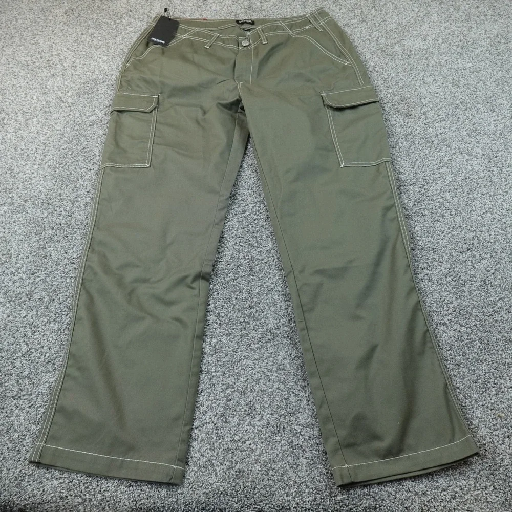 NEW True Religion Pants Mens 36X32 Green Cargo Baggy White Contrast Stitch Y2K
